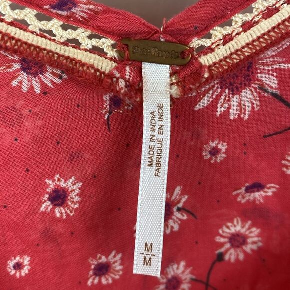 Free People Floral Print Pink & White High Low Loose Fit Cottagecore Boho Top M - Picture 4 of 5